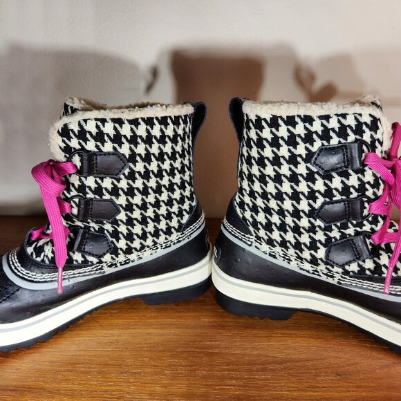 SOREL Leather Warm Lining Waterproof Winter Snow Boots Women (6) Black/White - Picture 6 of 16